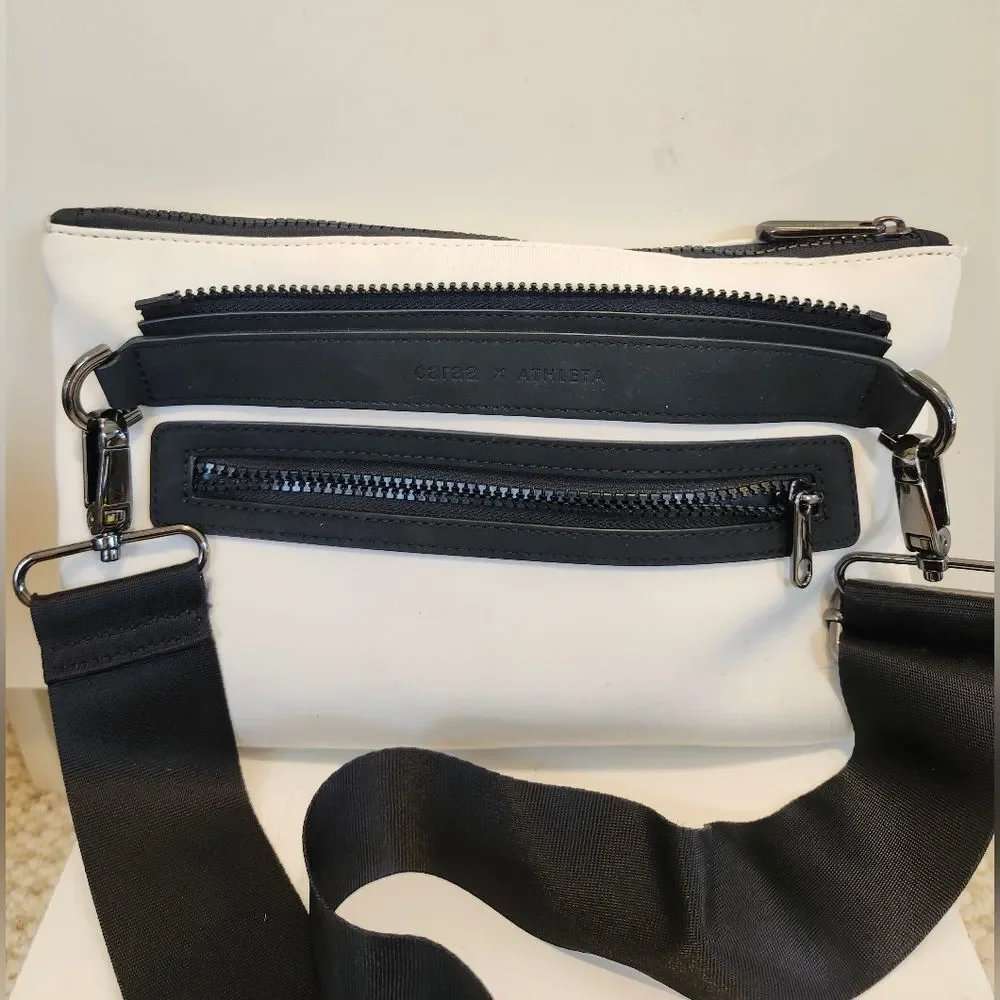 New Caraa x Athleta Neoprene Ivory Black Convertible Crossbody Waist Bag Ret.$78